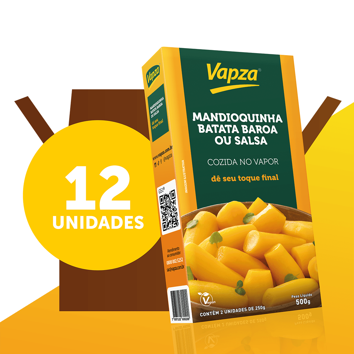 Kit com 12 Mandioquinhas Cozidas no Vapor 500G Vapza
